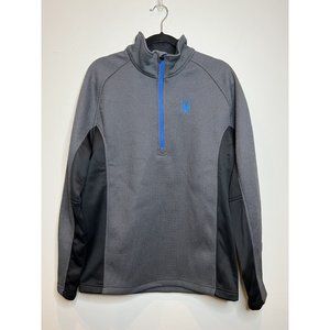 Spyder Mens Outbound 1/2 Zip Sweater Long Sleeve Gray Black Blue Large EUC